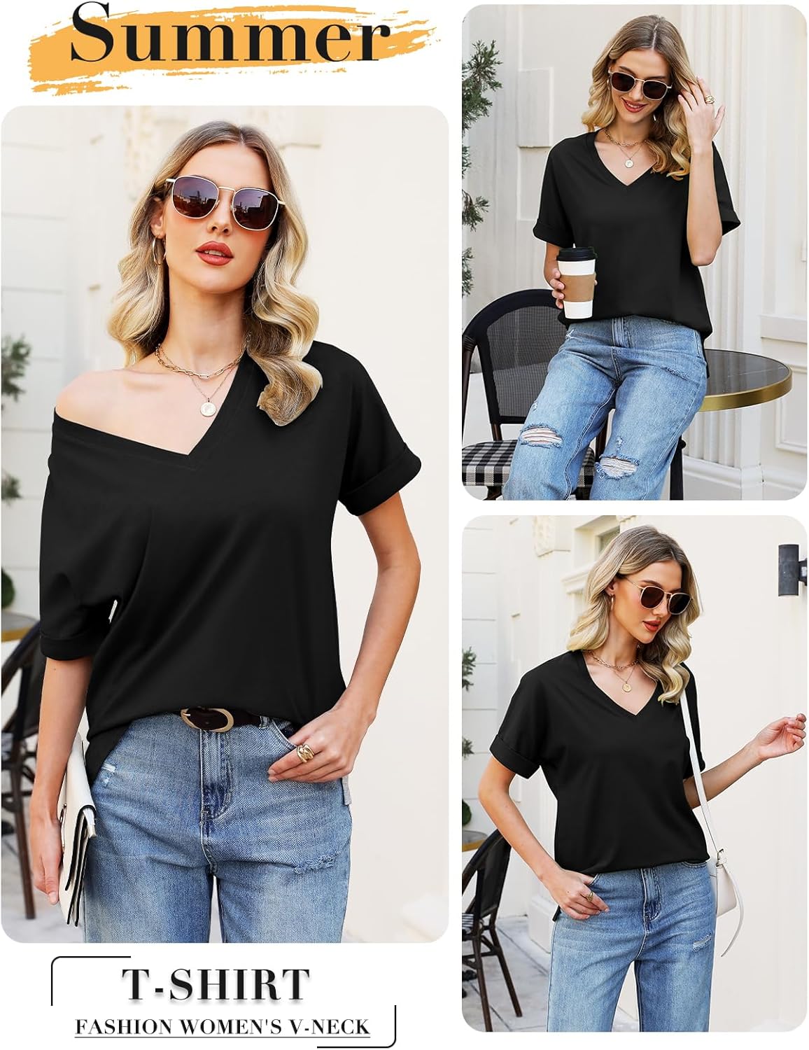 Tee Shirt Femme Grande Taille Chic – Col V, Manches Courtes, 100% Coton Confortable