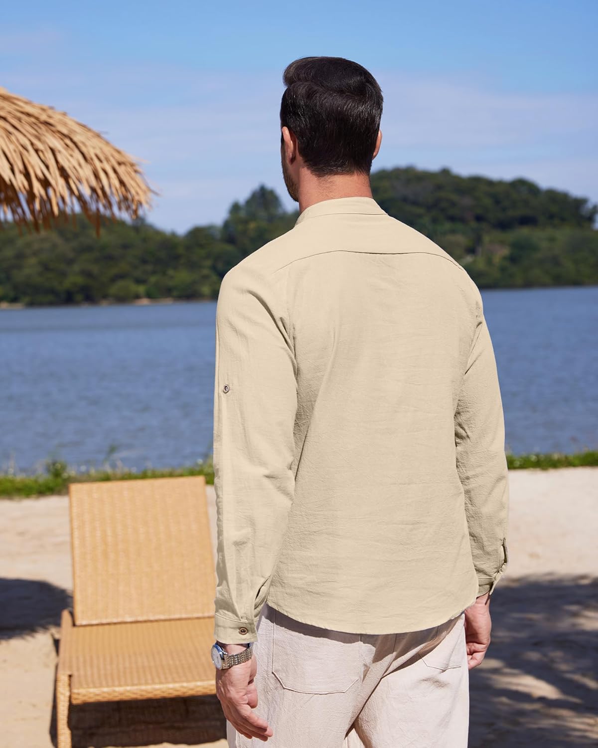 Chemise en lin pour homme manches longues légère respirante look casual