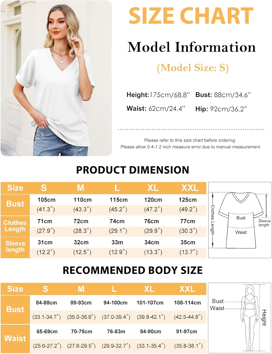 Tee Shirt Femme Grande Taille Chic – Col V, Manches Courtes, 100% Coton Confortable