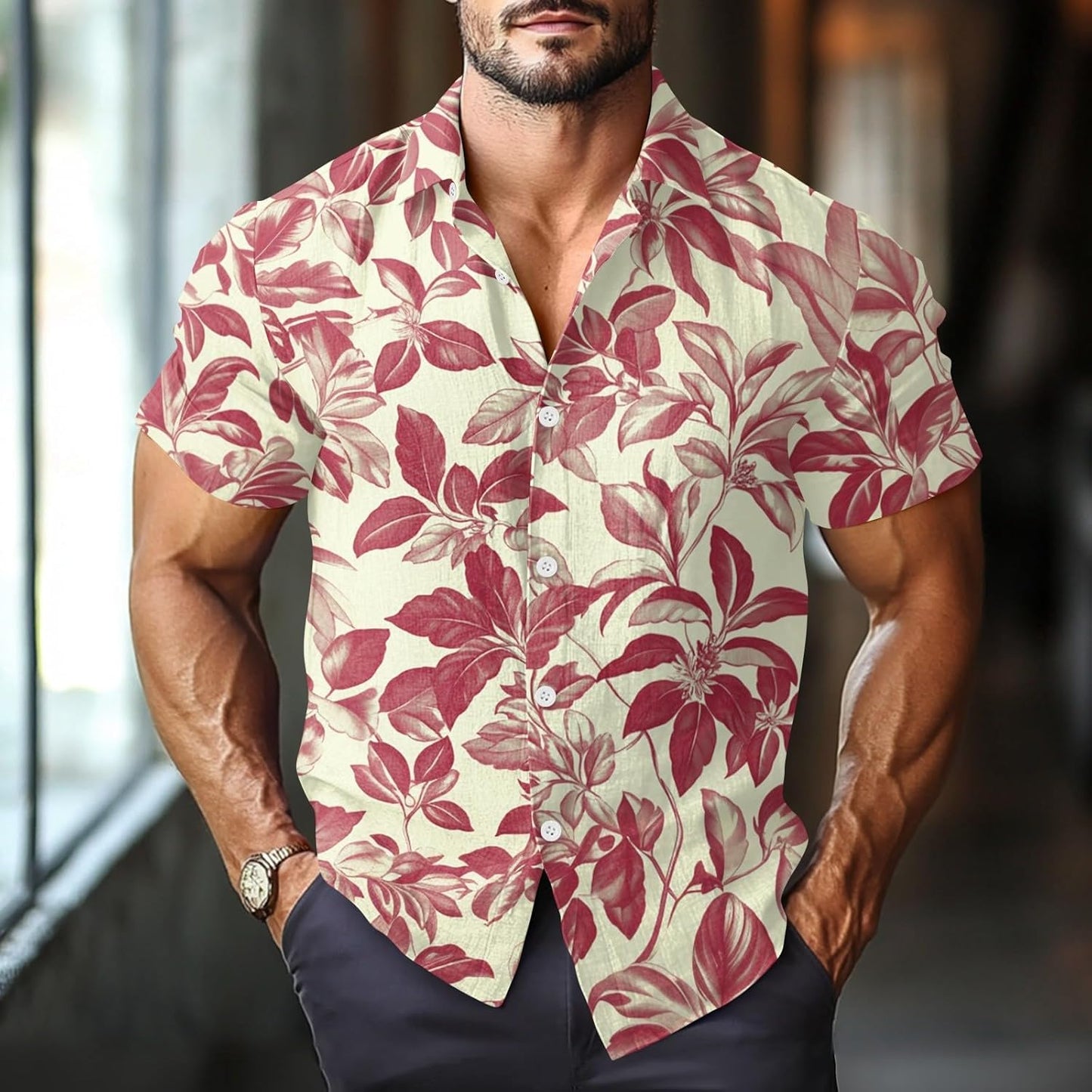 Polo disco homme été imprimé floral chic rétro avec coupe slim