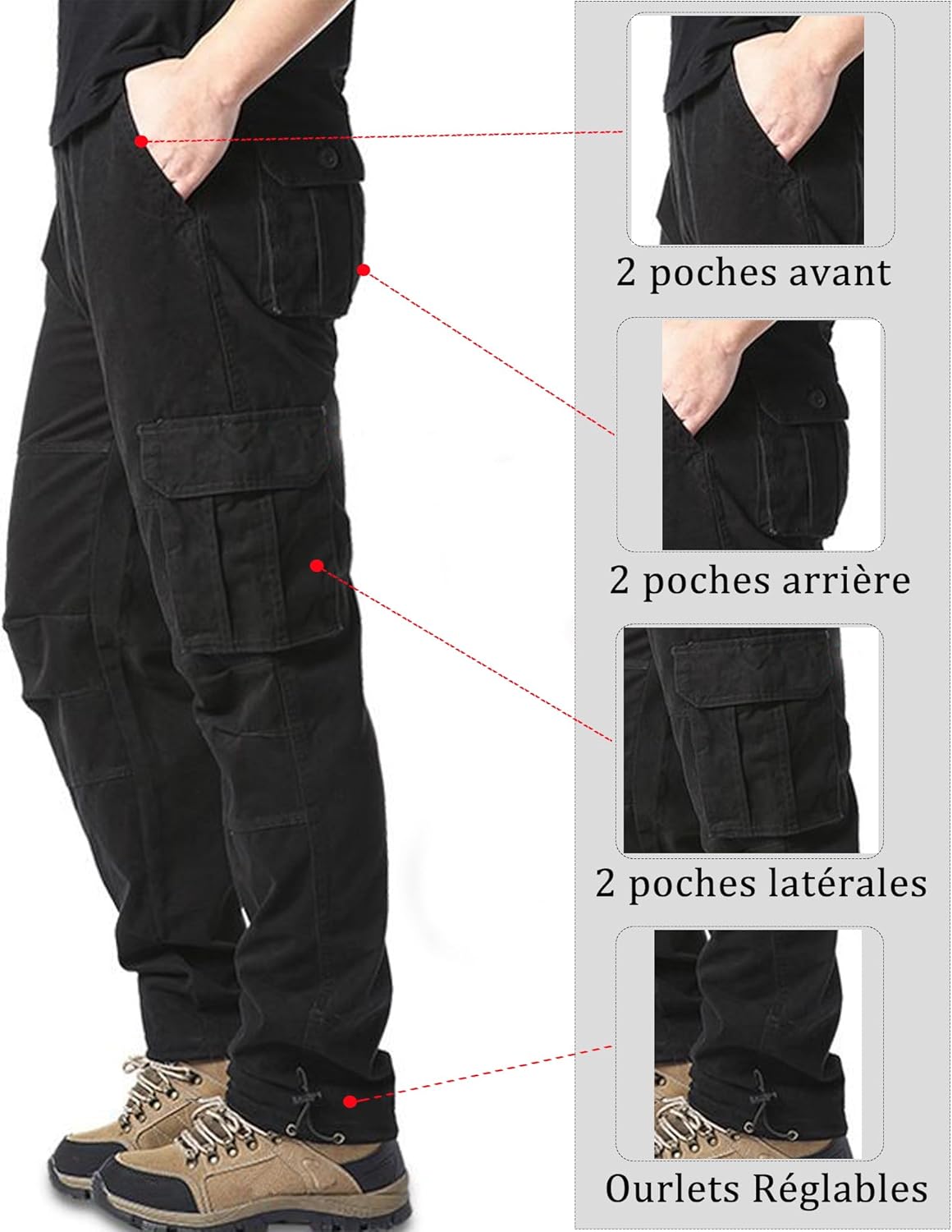 Pantalon homme style cargo ample avec élastique et poches