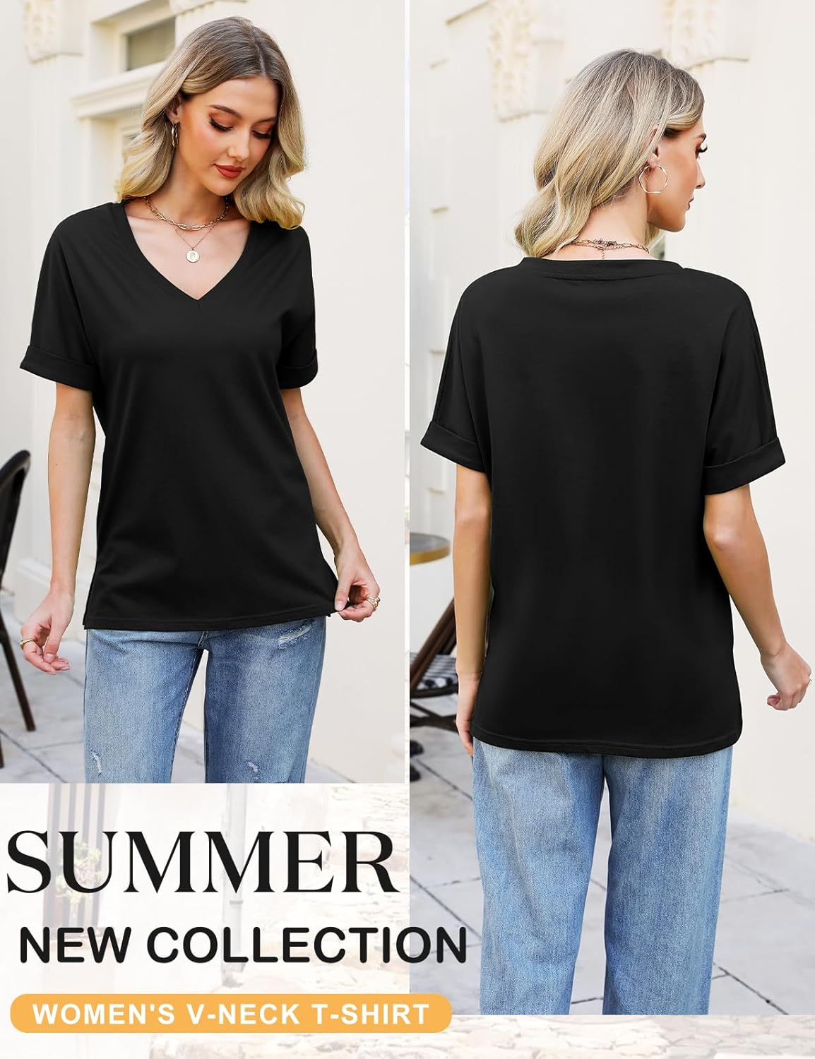 Tee Shirt Femme Grande Taille Chic – Col V, Manches Courtes, 100% Coton Confortable