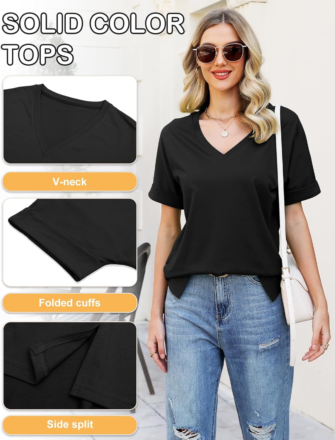 Tee Shirt Femme Grande Taille Chic – Col V, Manches Courtes, 100% Coton Confortable