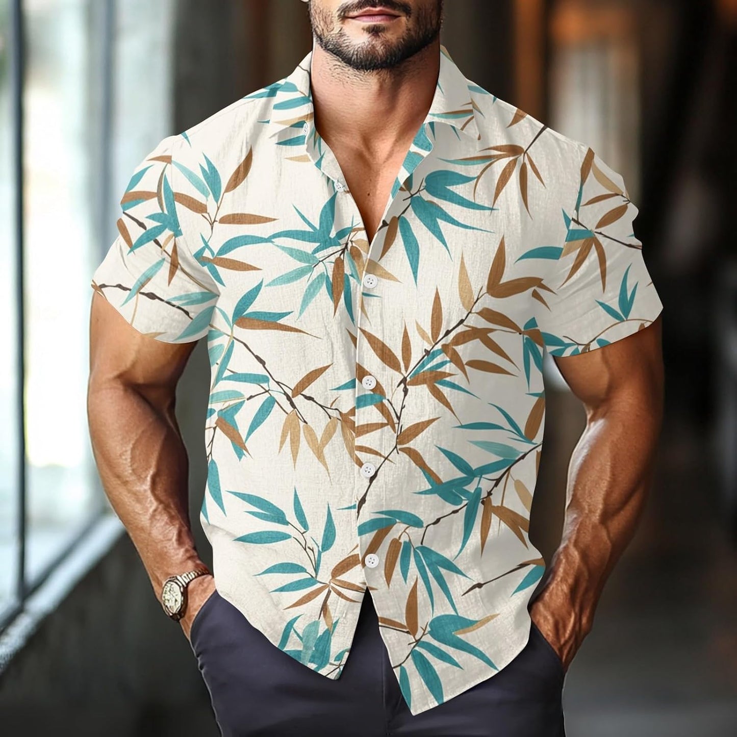 Polo homme été imprimé fleuri coupe ajustée style disco chic