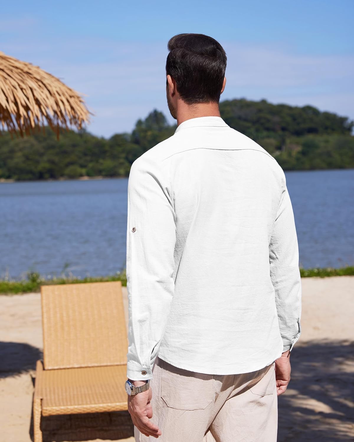 Chemise en lin pour homme manches longues légère respirante look casual