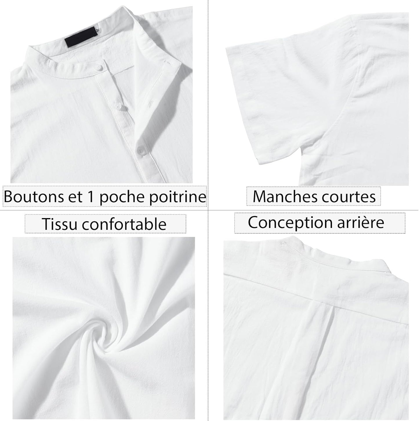 Chemise d’été homme coton lin col mao légère et élégante