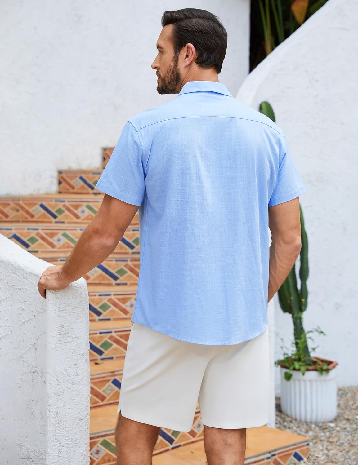 T-shirt chemise homme style casual tissu naturel col classique