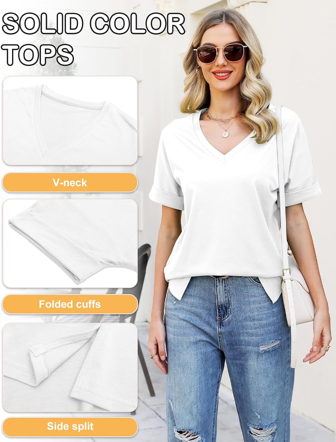 Tee Shirt Femme Grande Taille Chic – Col V, Manches Courtes, 100% Coton Confortable
