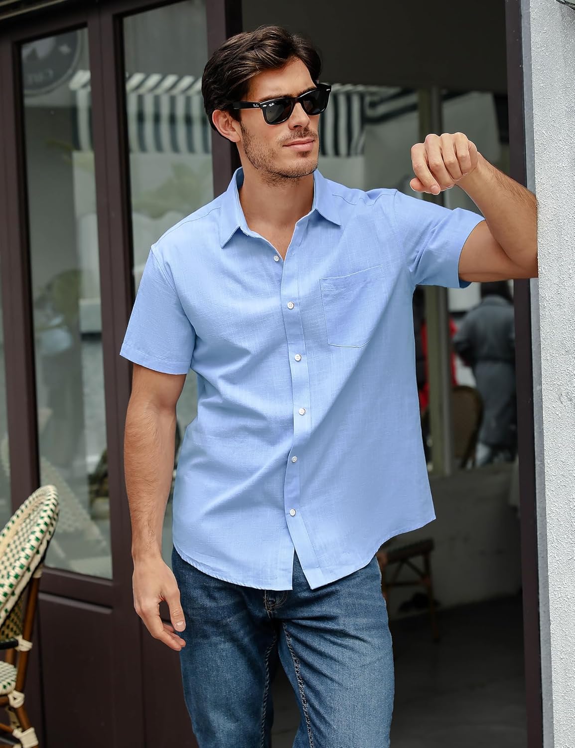 T-shirt chemise homme style casual tissu naturel col classique
