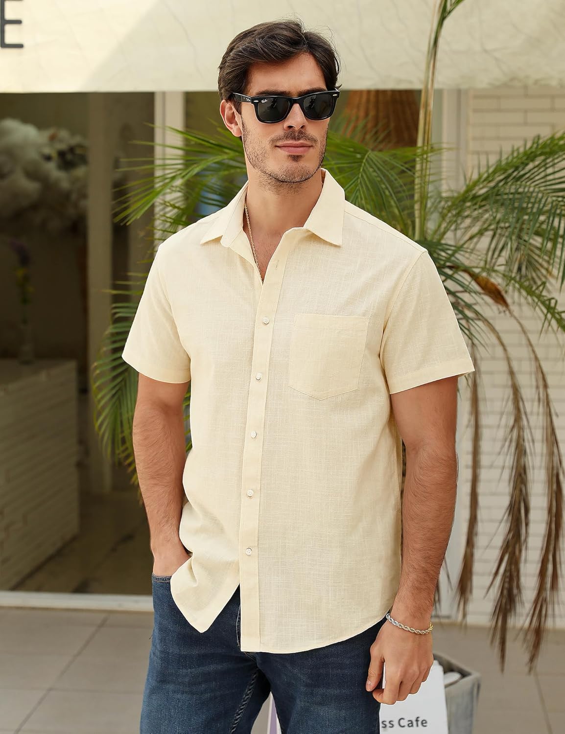 T-shirt chemise homme style casual tissu naturel col classique