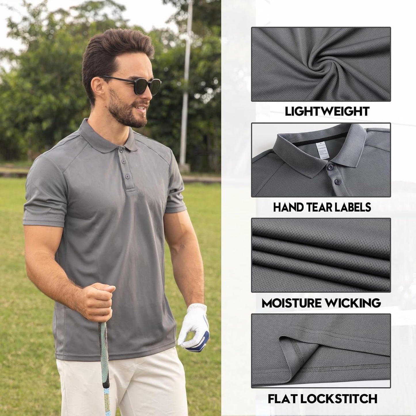 Polo de golf homme tissu anti-odeur léger et respirant