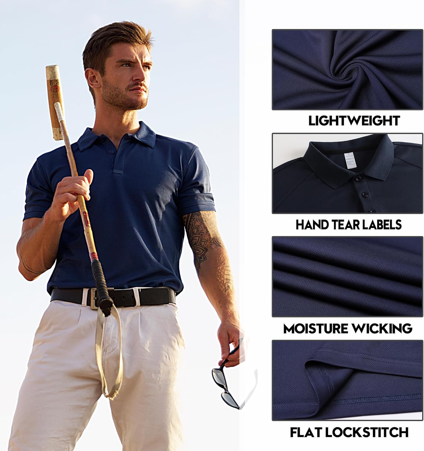 Polo de golf homme tissu anti-odeur léger et respirant