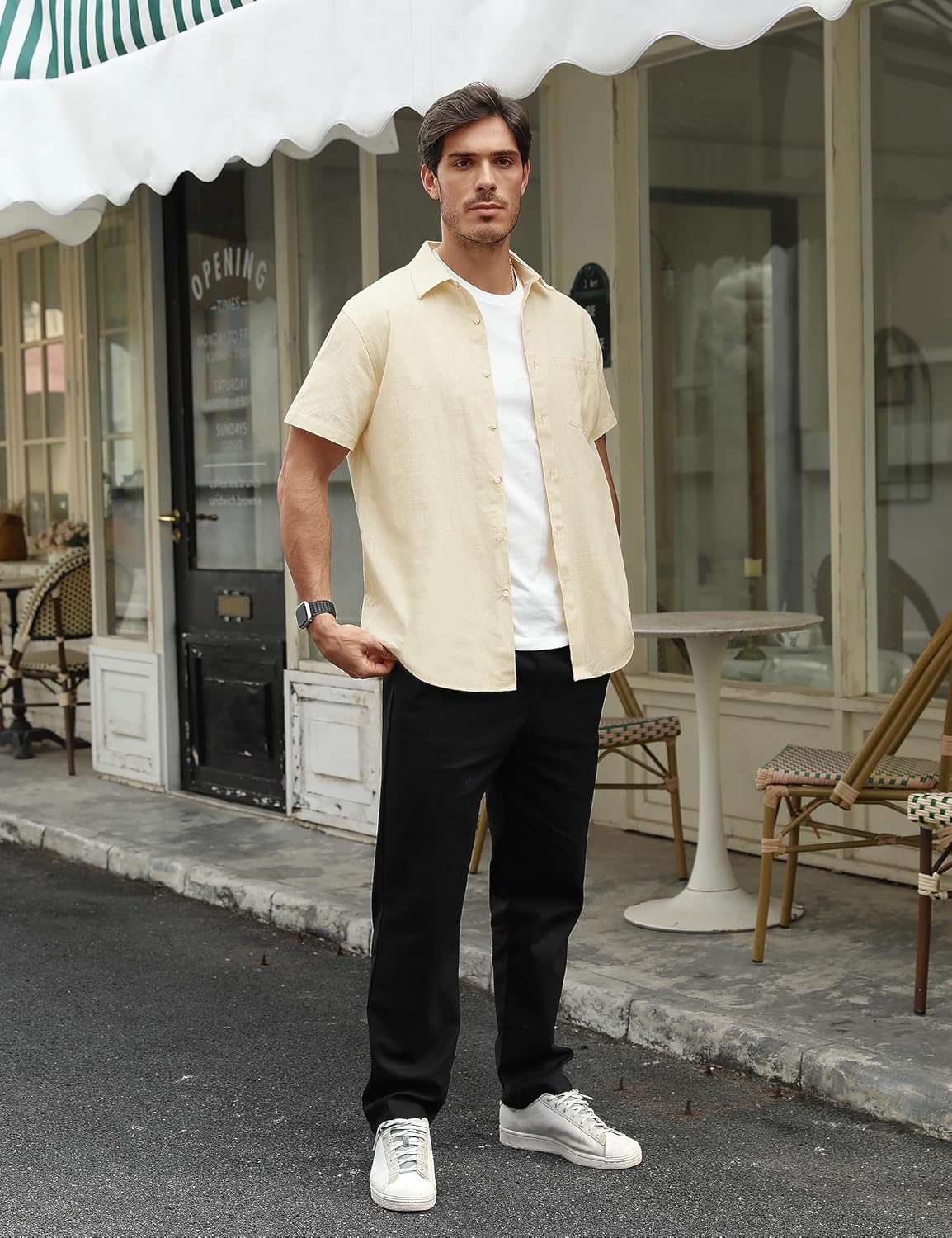T-shirt chemise homme style casual tissu naturel col classique