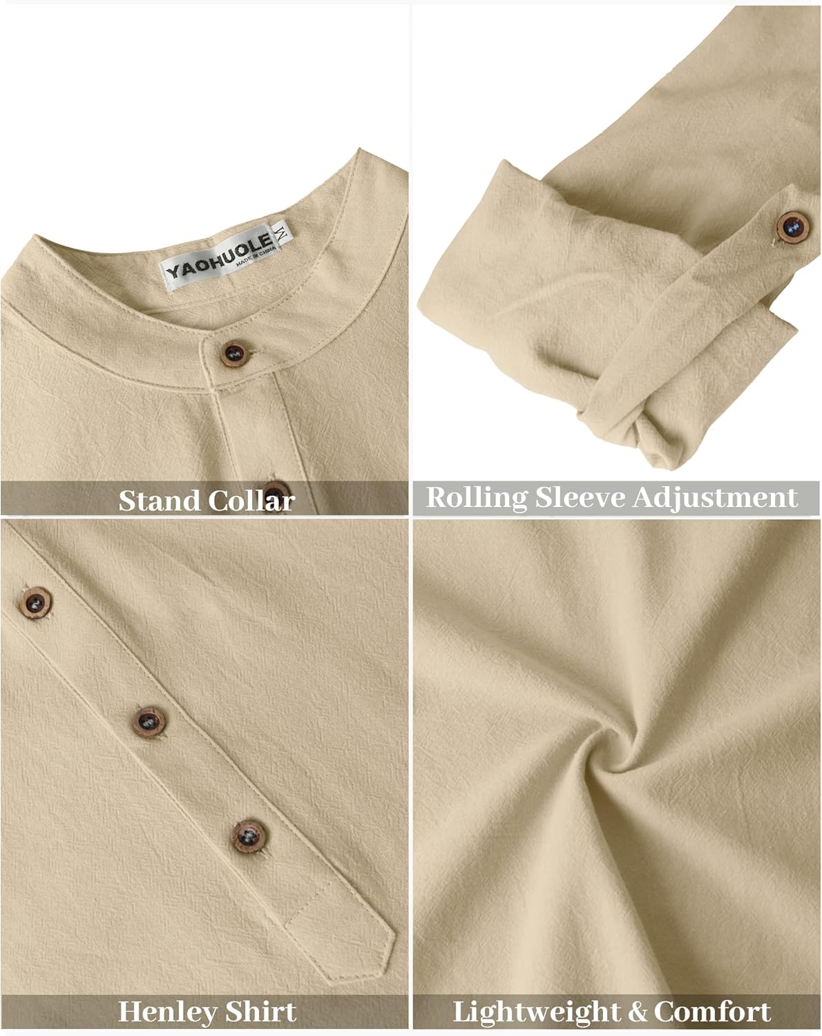 Chemise en lin pour homme manches longues légère respirante look casual