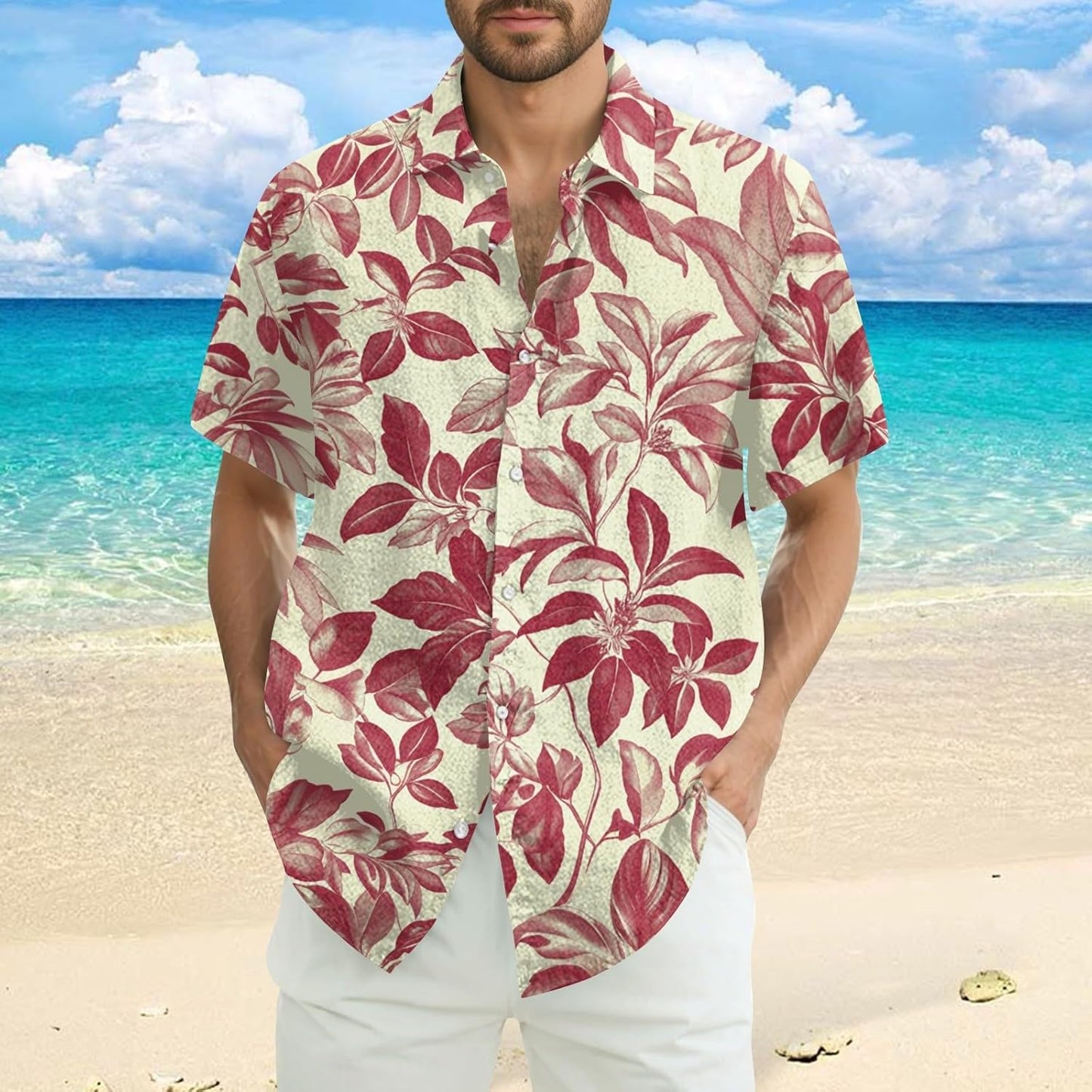 Polo disco homme été imprimé floral chic rétro avec coupe slim