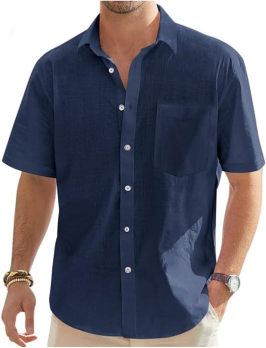 Chemise en lin homme col mao été manches courtes unie classique