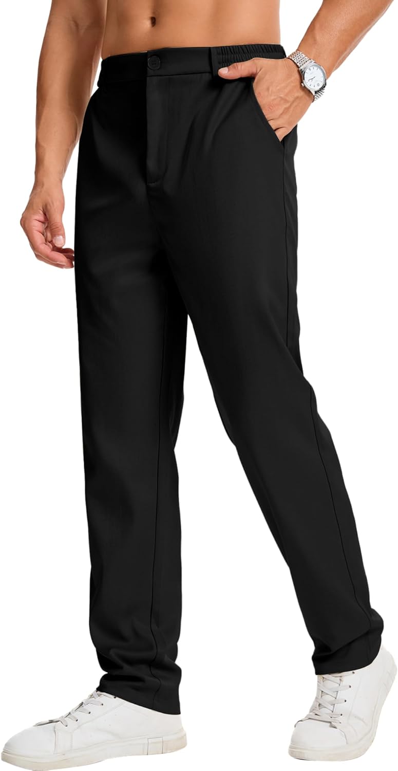 Pantalon homme coton stretch uni coupe droite taille élastique