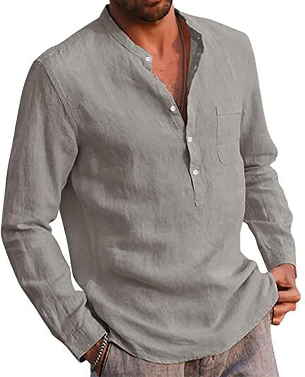 Chemise décontractée homme lin col boutonné coupe moderne