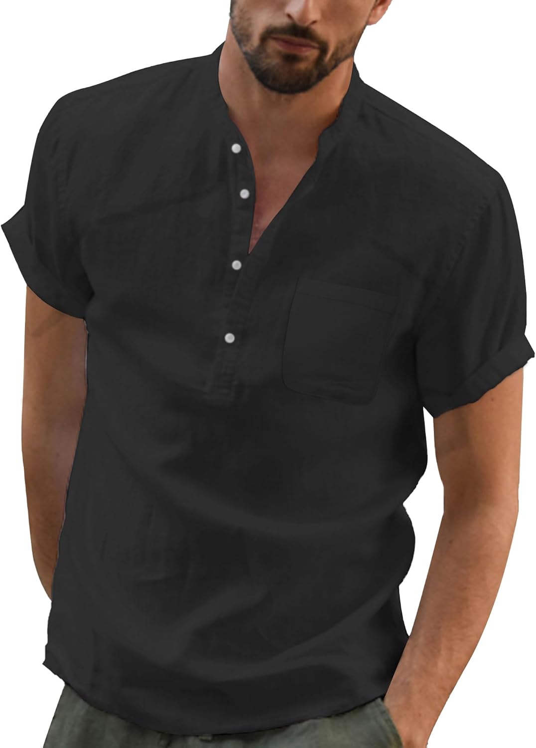 Chemise d’été homme coton lin col mao légère et élégante