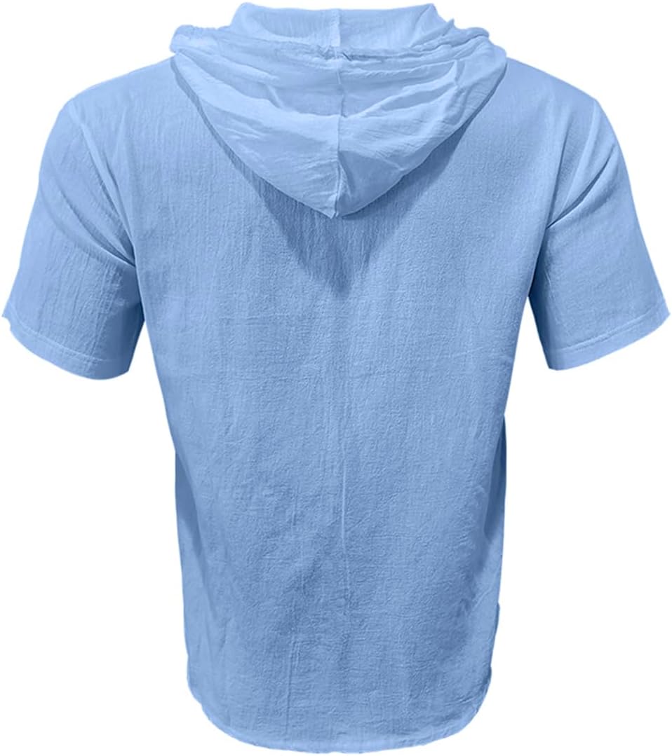 Haut en lin pour homme à capuche manches courtes style estival casual