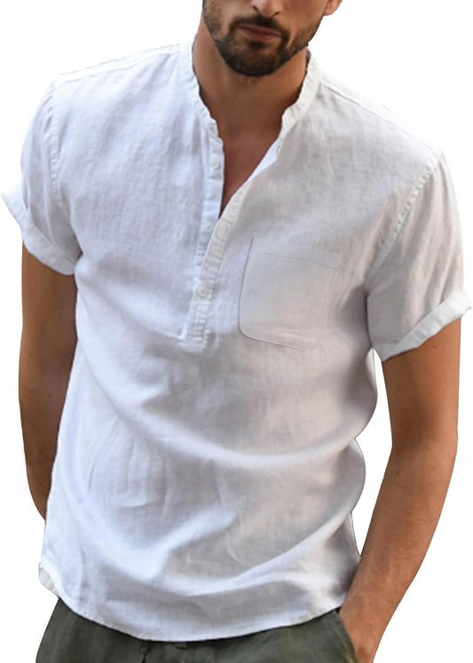 Chemise d’été homme coton lin col mao légère et élégante