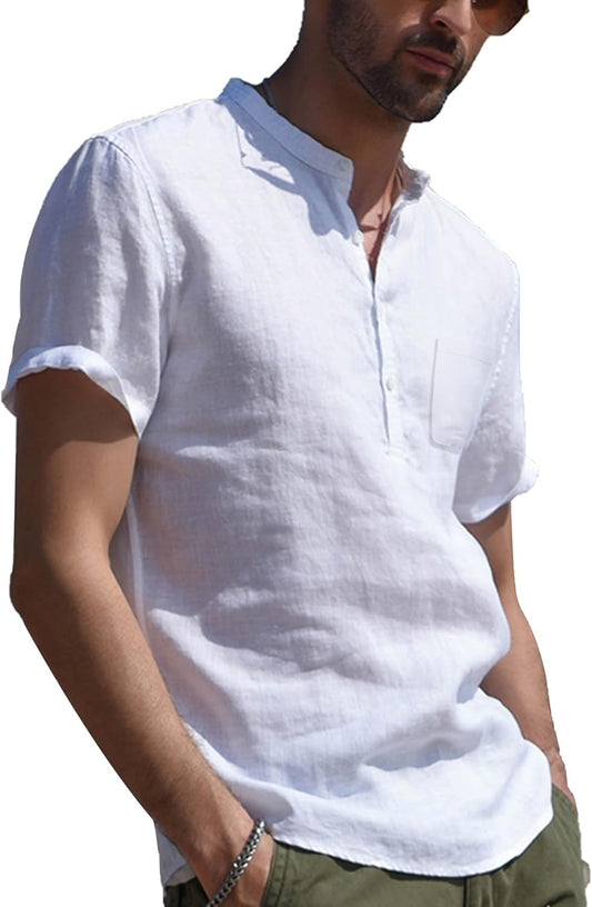 Chemise d’été homme coton lin col mao légère et élégante