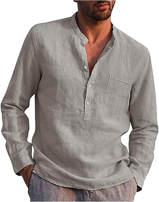 Chemise décontractée homme lin col boutonné coupe moderne