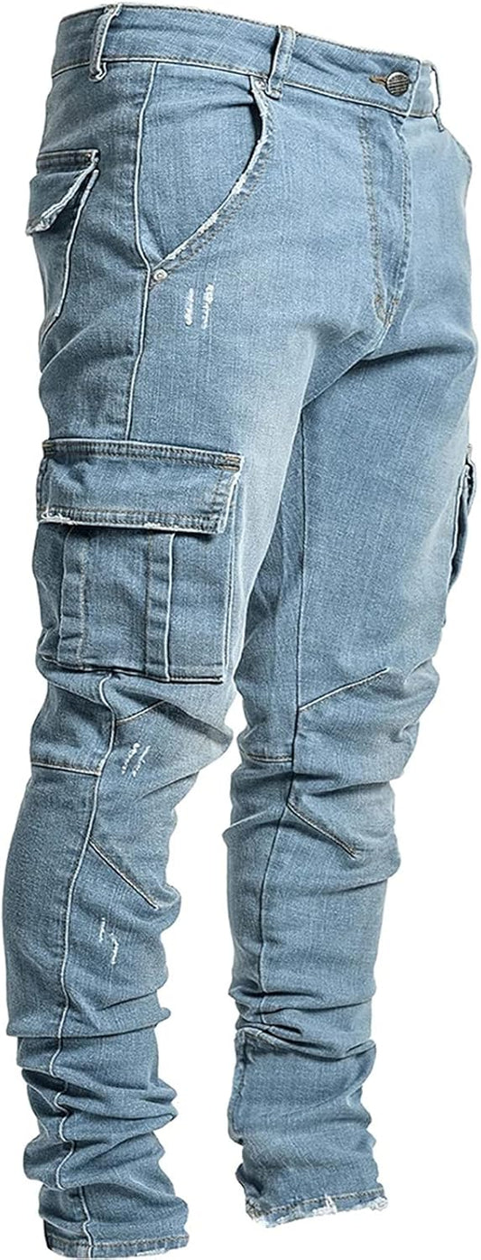 Jean homme coupe slim délavé style hip-hop rétro confortable