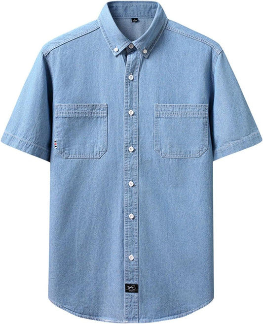Haut été homme en jean style vintage manches courtes unies
