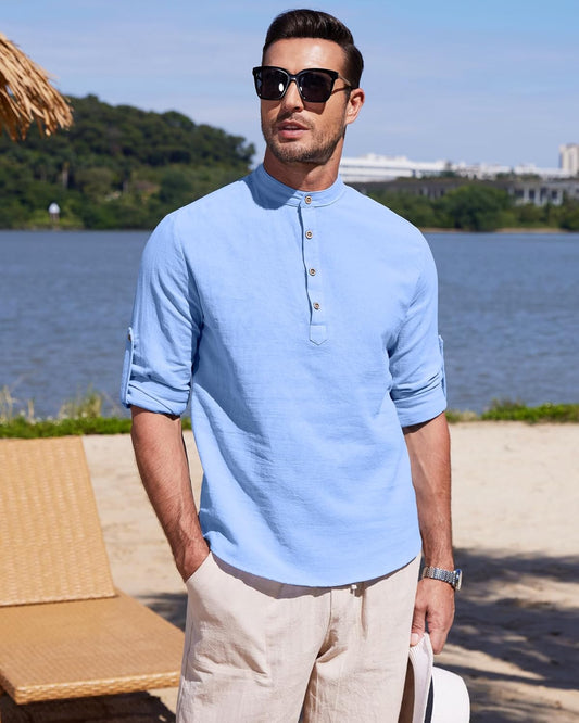 Chemise en lin pour homme manches longues légère respirante look casual